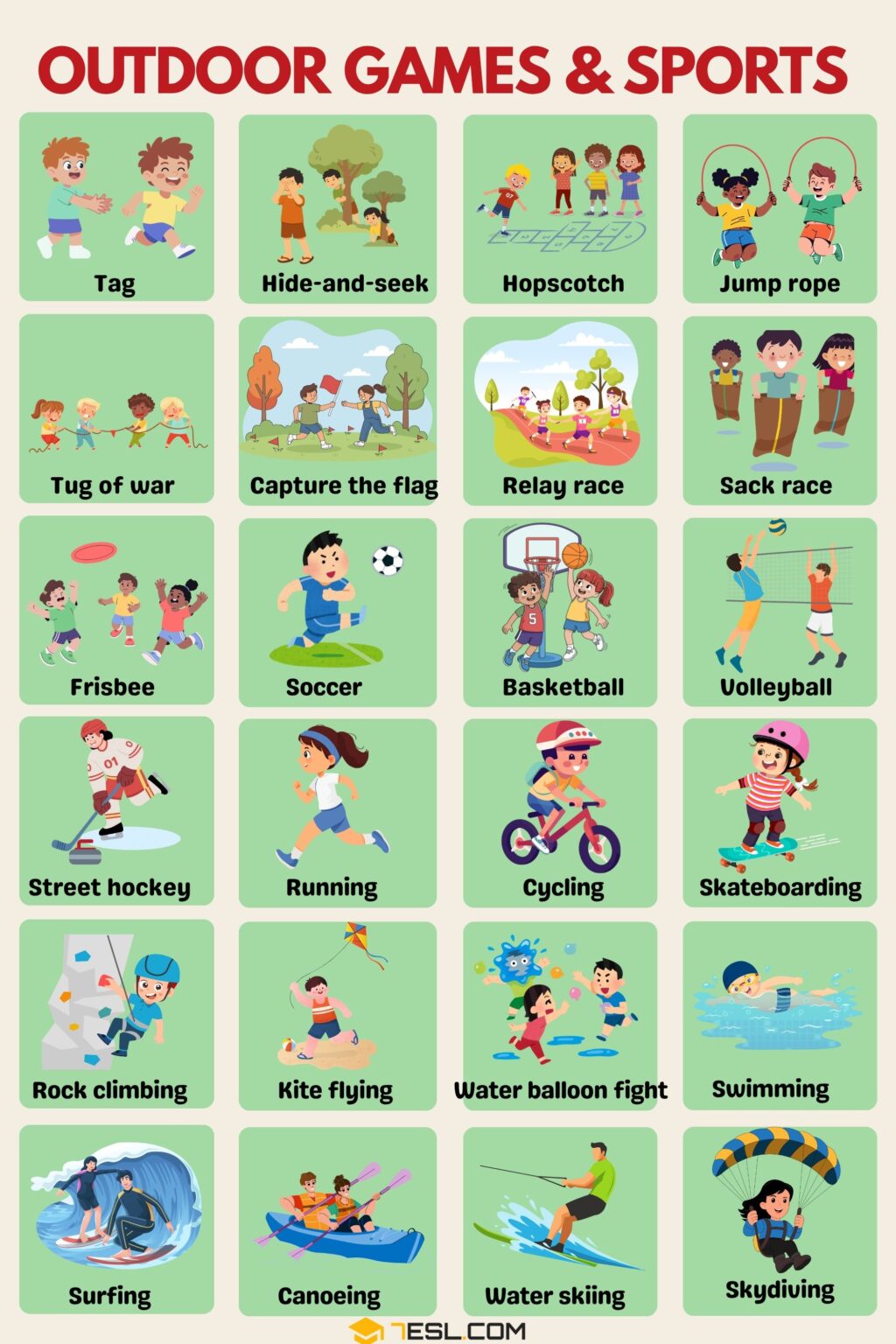 Outdoor Games Chart.pdf Outdoor Games and Sports Vocabulary with Pictures • 7ESL
