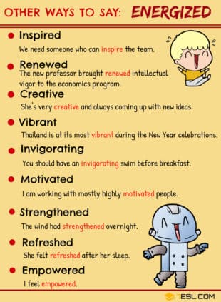 ENERGIZED Synonym: 9 Synonyms for Energized in English • 7ESL