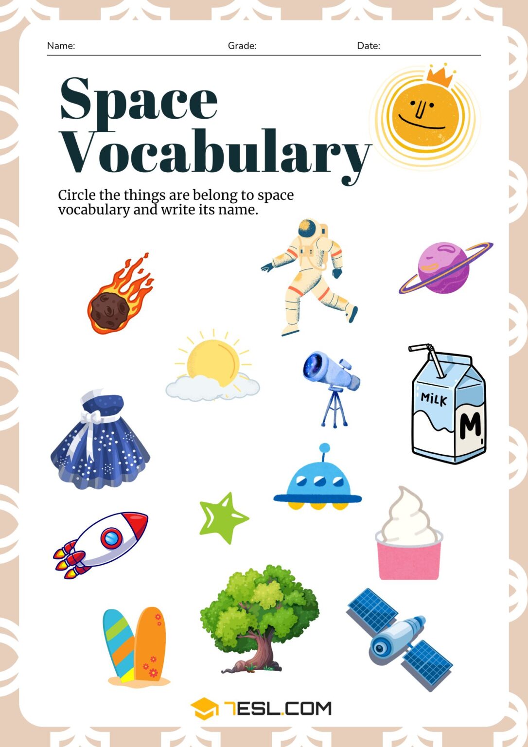 Space Handout.pdf Free Space Worksheets for Kids (PDF) - Solar System Activities • 7ESL