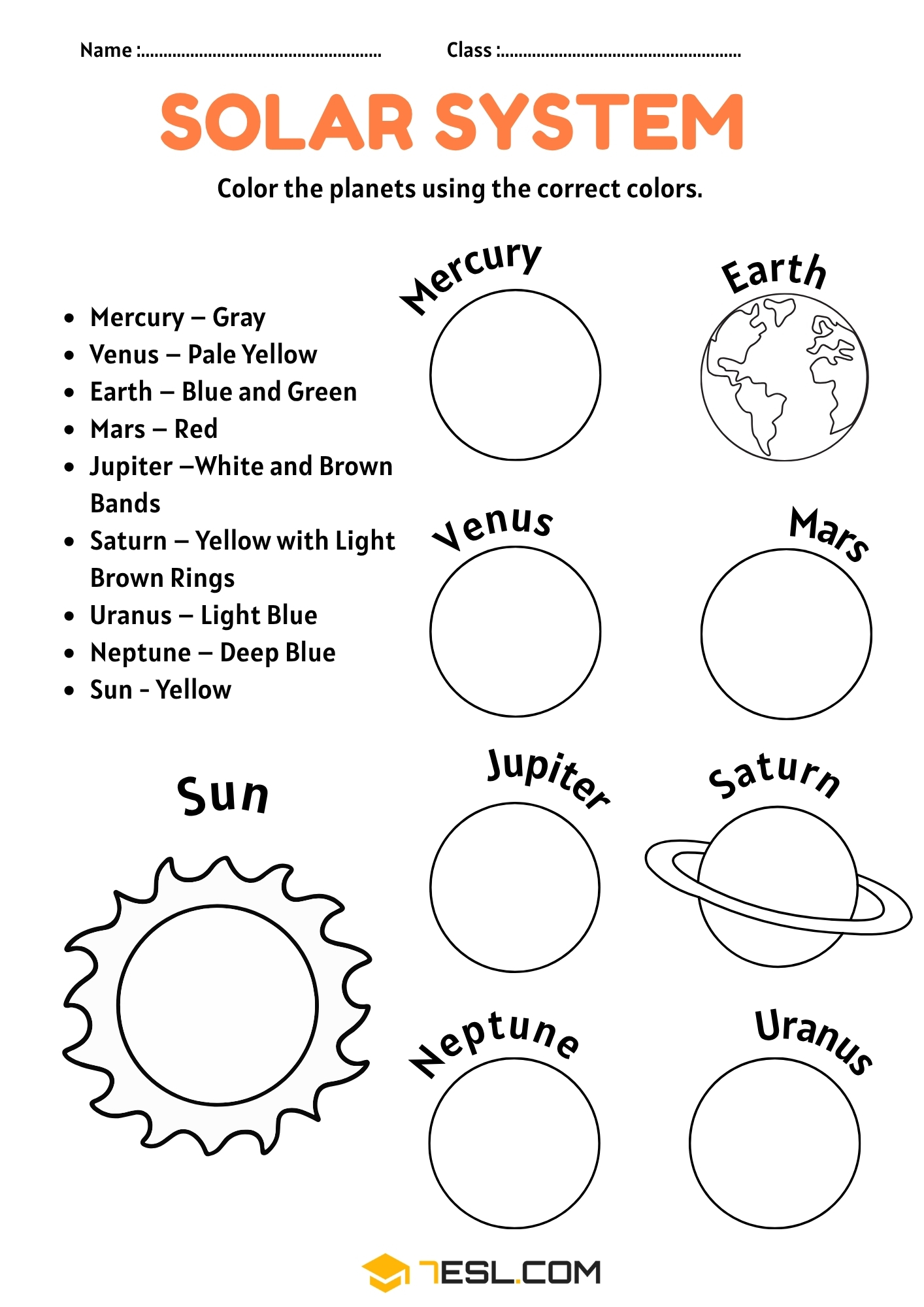 Solar System Worksheets for English Learners: Fun & Easy! • 7ESL