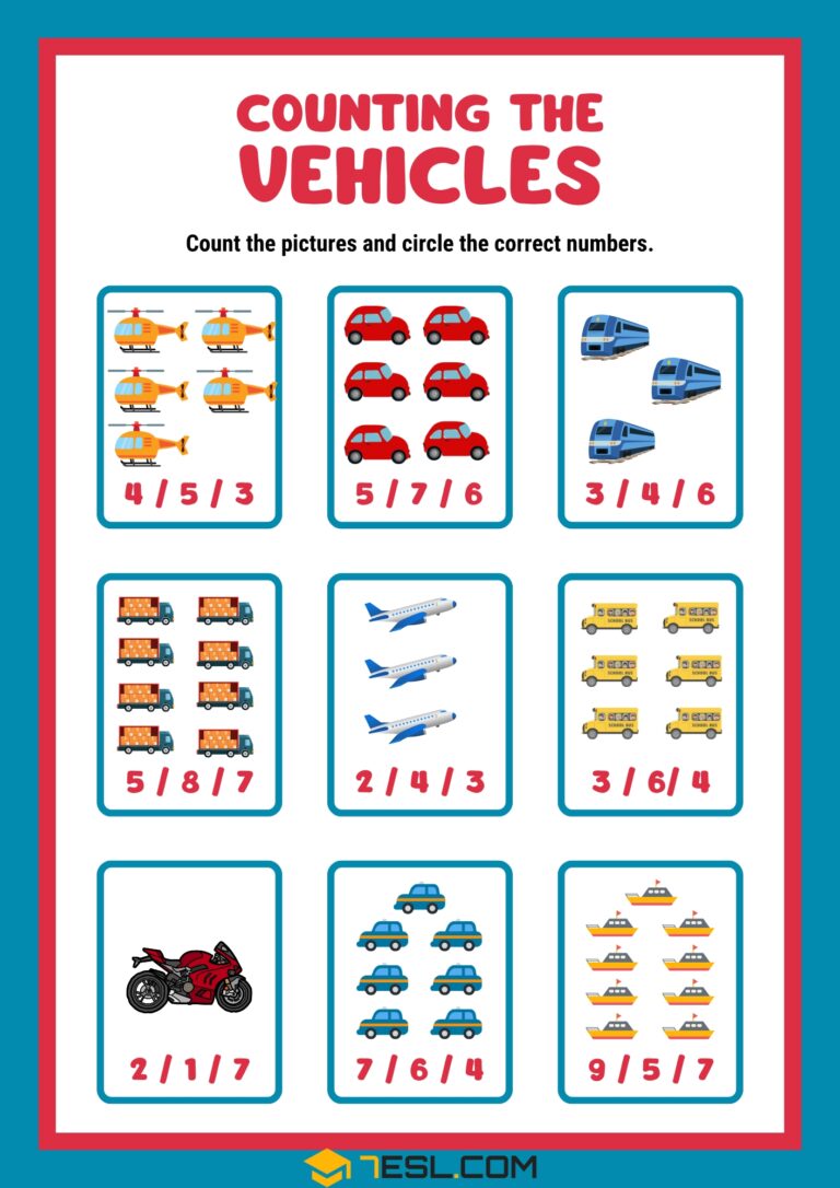 Free Printable Means of Transport Worksheets (PDF) for Kids • 7ESL