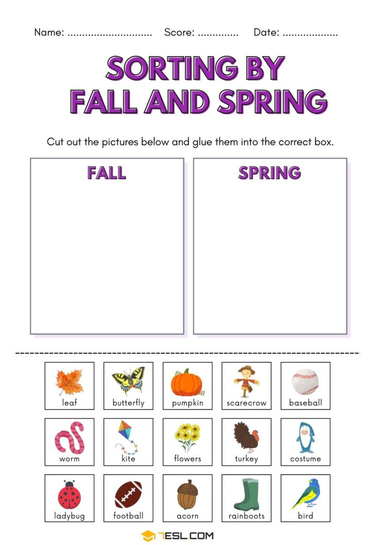 Free Seasons Vocabulary Worksheets for Kids (PDF) • 7ESL