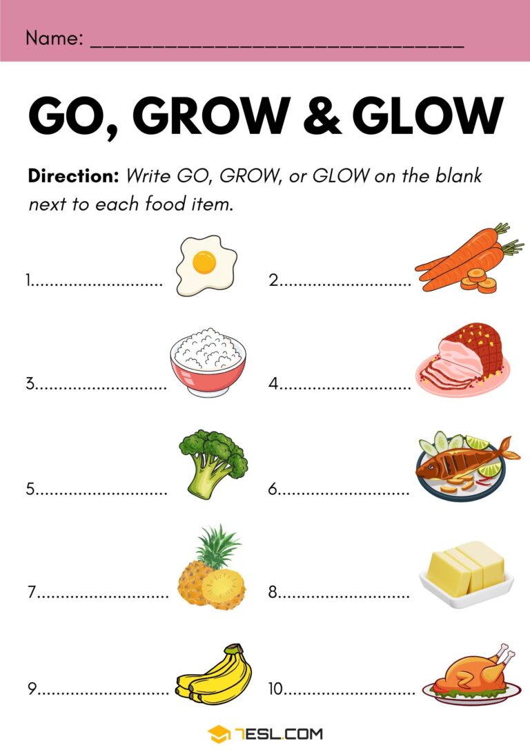 Free Food Vocabulary Worksheets for Kids (PDF) • 7ESL