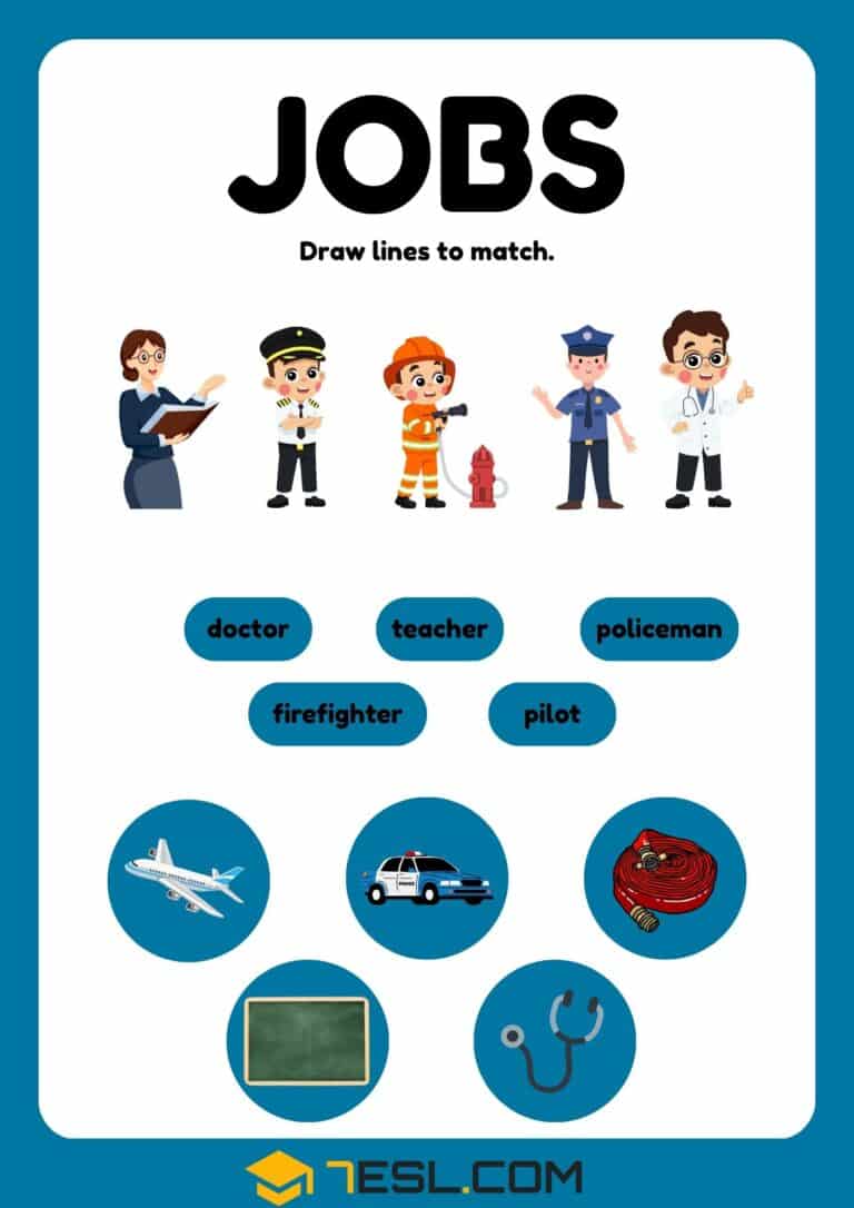 Free Jobs and Occupations Worksheets for Kids (Printable PDF) • 7ESL