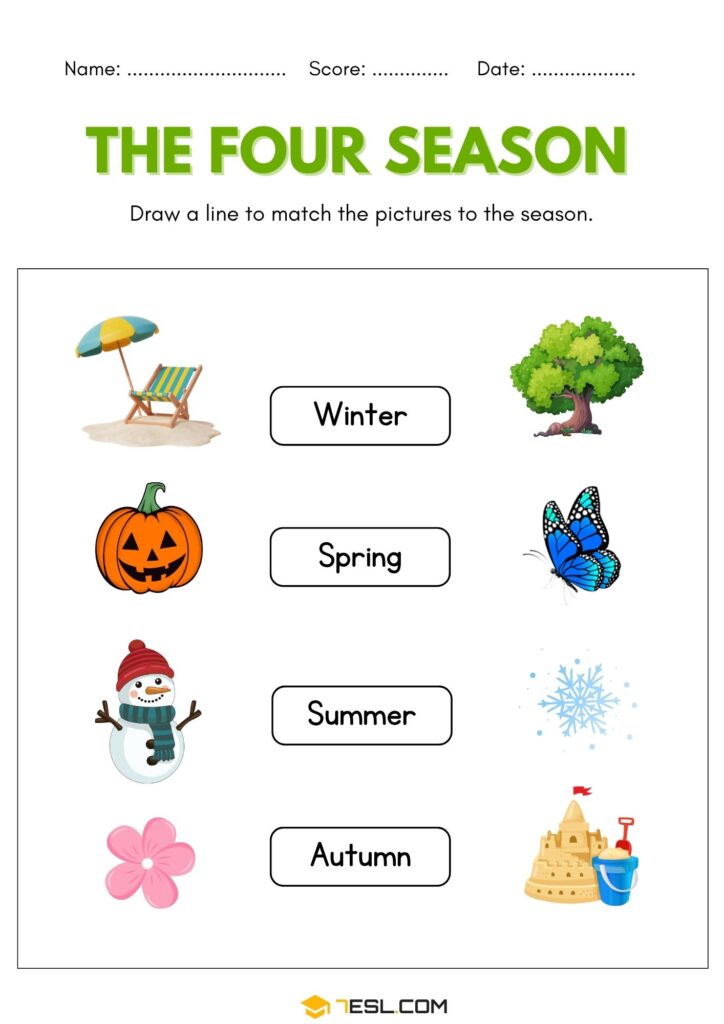 Free Seasons Vocabulary Worksheets for Kids (PDF) • 7ESL