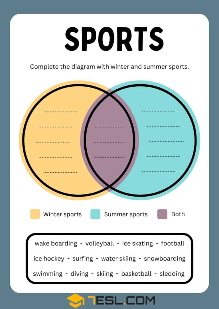 Free Printable Sports Worksheets for ESL & Kids (PDF) • 7ESL