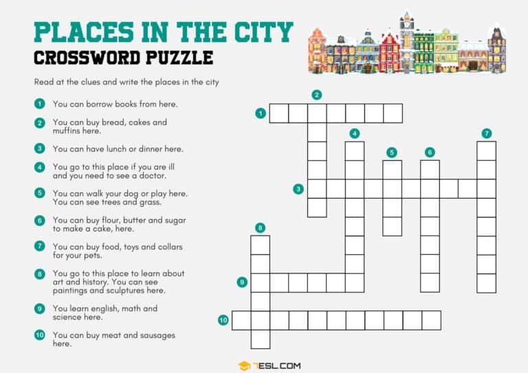 Free Places in the City Worksheets (PDF) • 7ESL
