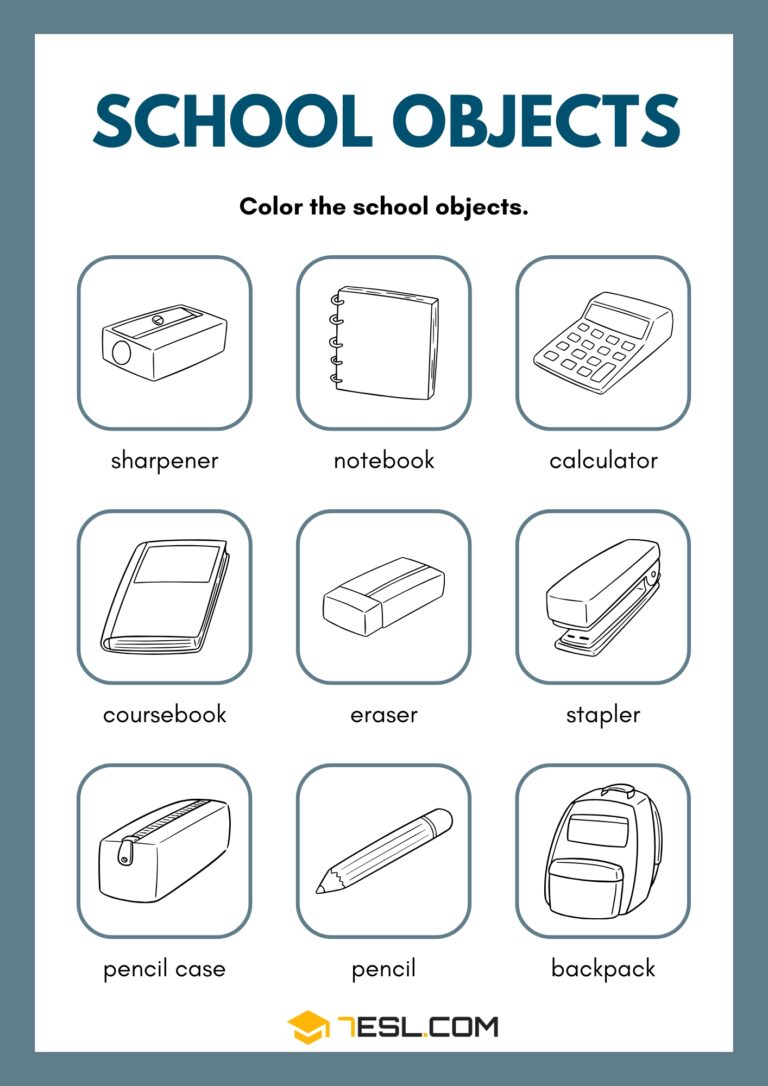 Free Printable School Supplies Worksheets for Kids (PDF) • 7ESL