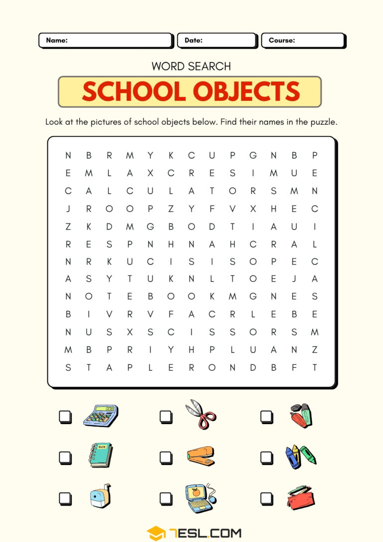 Free Printable School Supplies Worksheets for Kids (PDF) • 7ESL