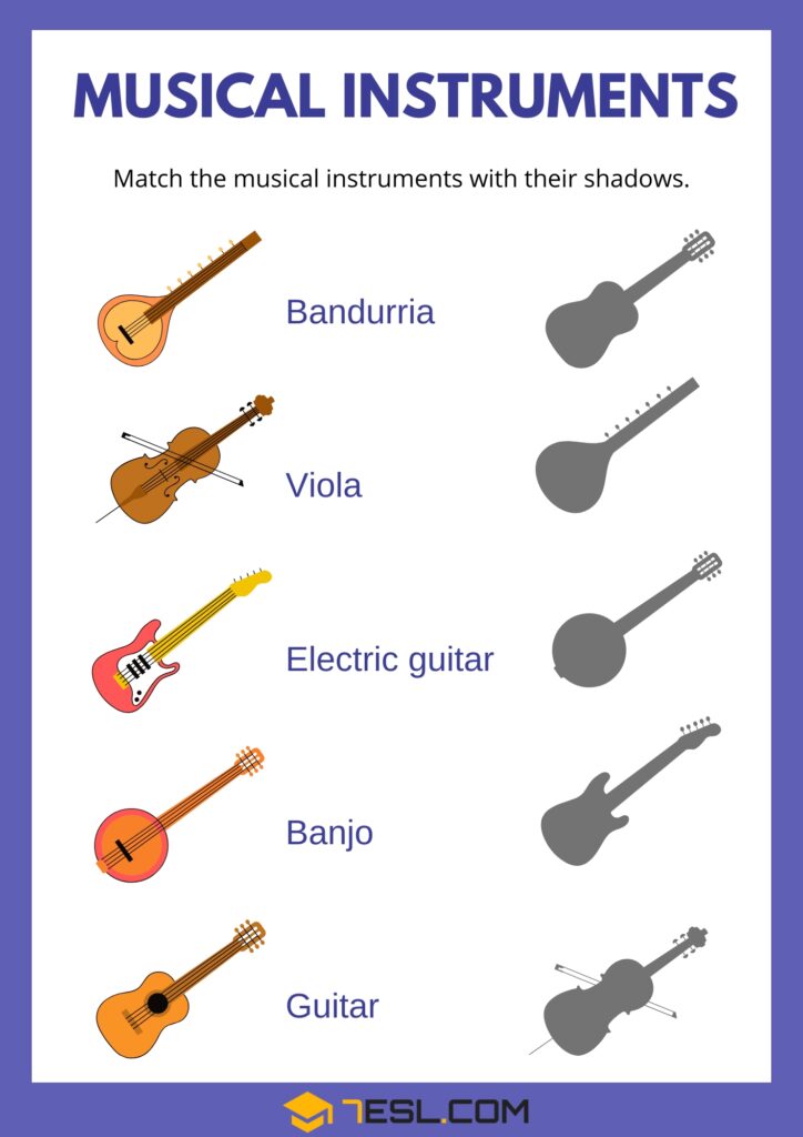 Free Musical Instruments Worksheets for Kids (Printable PDF) • 7ESL