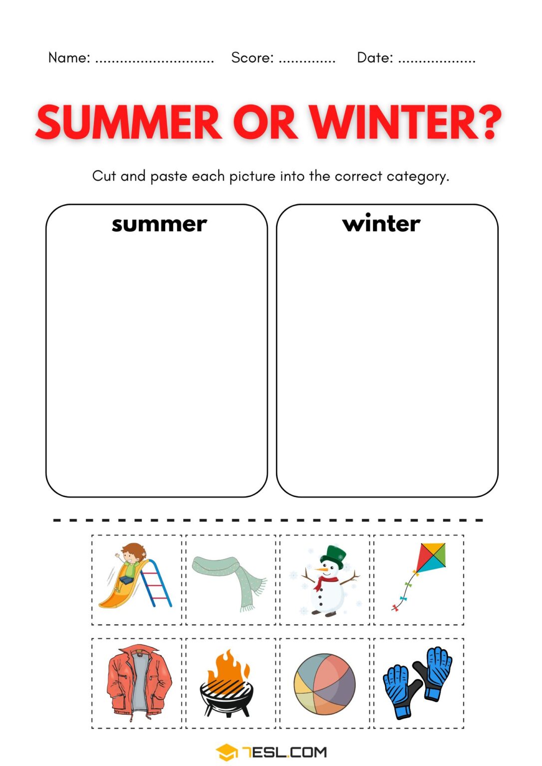 Free Seasons Vocabulary Worksheets for Kids (PDF) • 7ESL