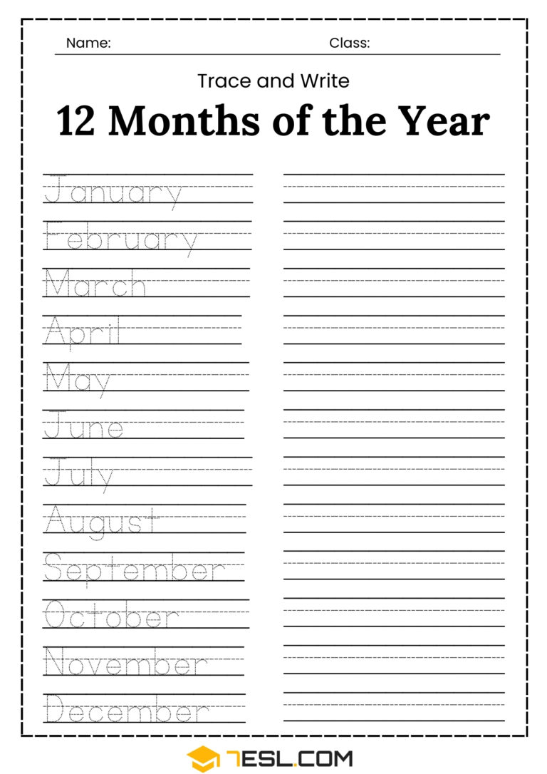 Free Months of the Year Worksheets for Kids (Printable PDF) • 7ESL