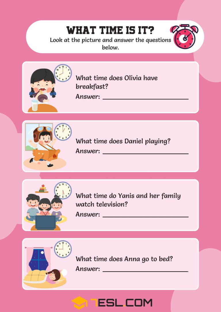 Free Printable Time Worksheets: Learn to Tell Time (PDF) • 7ESL