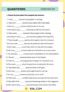 Quantifiers Worksheets: Exercises, Answer Key & PDF (Countable vs ...