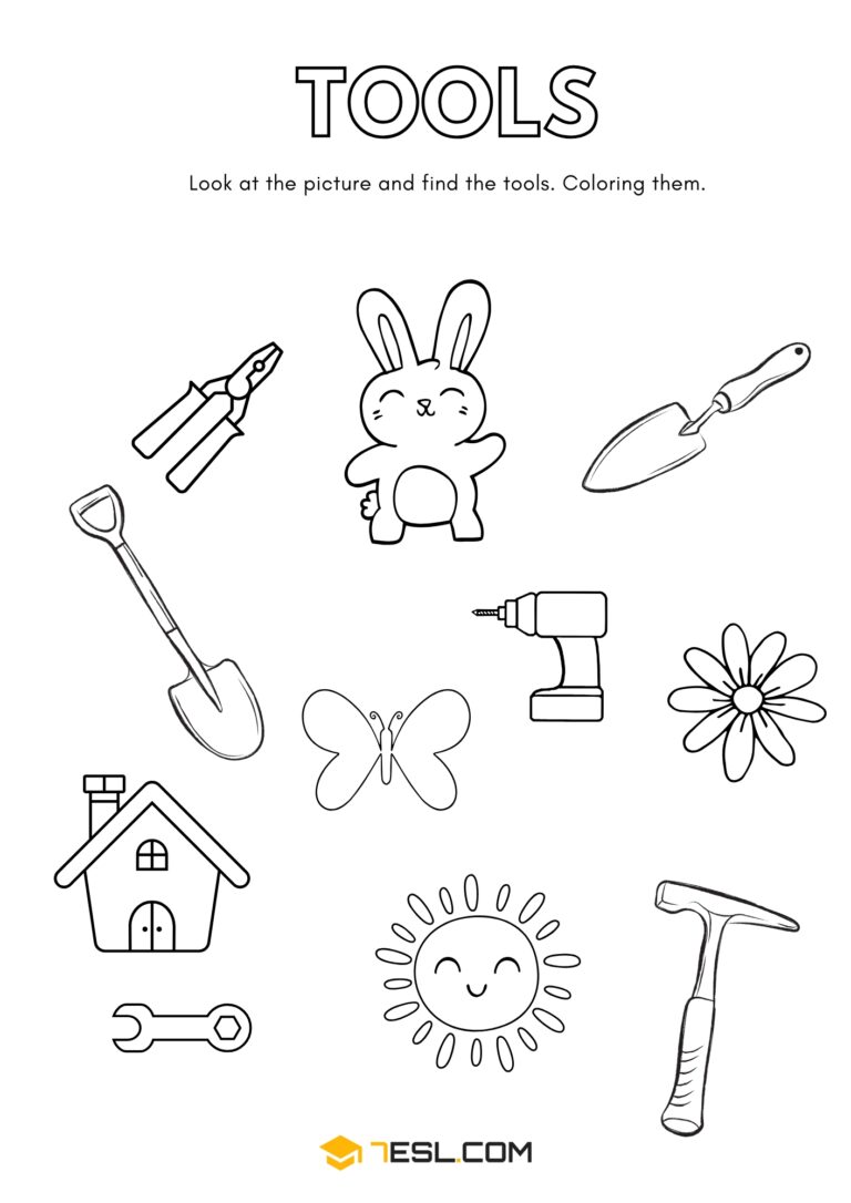 Hand Tools Worksheets for Kids: Common Tools Practice PDF • 7ESL