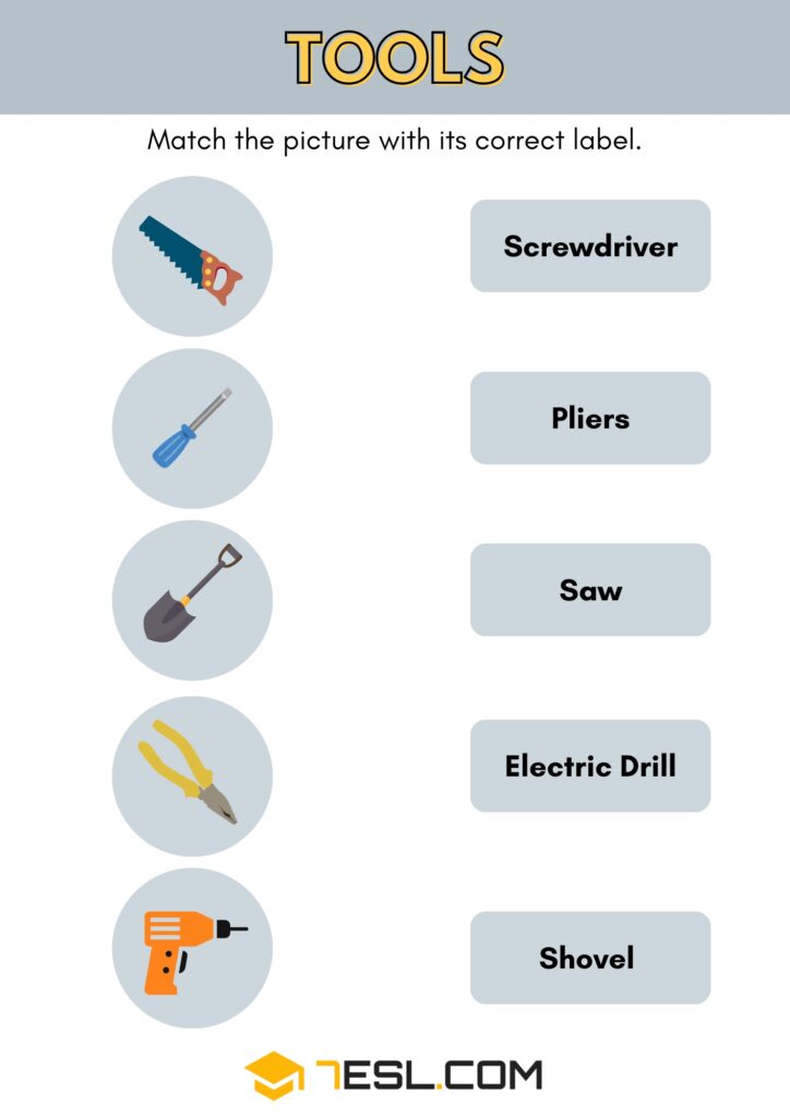 Draw And Label Tools Worksheet.pdf Hand Tools Worksheets for Kids: Common Tools Practice PDF • 7ESL