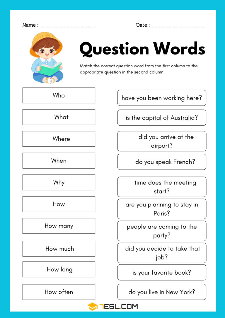 Question Words Box Question Words Worksheets and Exercises • 7ESL