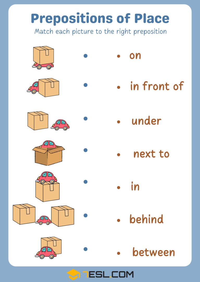 Free Printable Prepositions Worksheets (PDF) • 7ESL