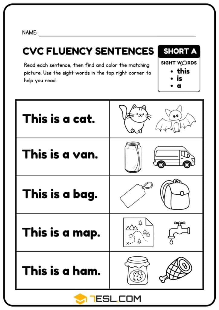 Download Free CVC Words Worksheets for Kindergarten & Preschool • 7ESL